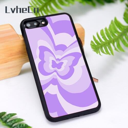 LvheCn Rubber Phone Case Cover for iPhone 6 6S 7 8 Plus X XS XR 11 12 Mini Pro Max Butterfly Pattern Heart Love Infinity Purple