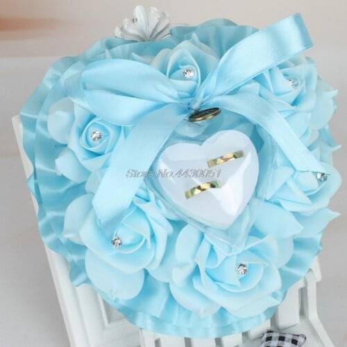 Romantic Rose Wedding Favors Heart Shape Rhinestone Gift Ring Box Pillow Cushion Dropshipping