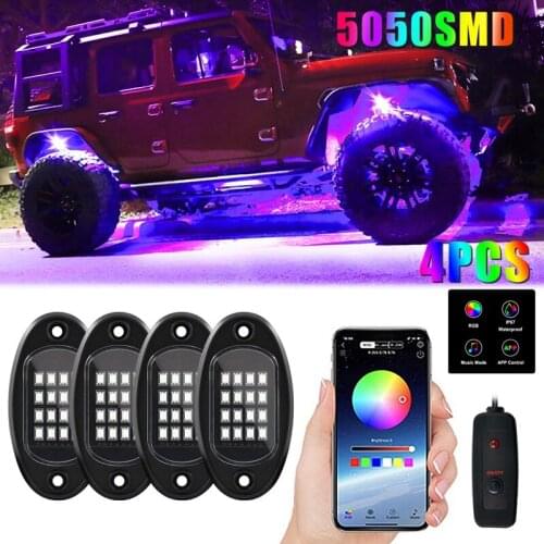 Pods RGB LED Rock Lights Kit Underglow Multicolor Neon Light Pod with Bluetooth App Control for Truck ATV UTV SUV