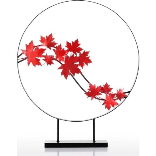 WU CHEN LONG Tomfeel Maple Leaf Ornament Iron Sculpture Abstract Modern Sculpture Iron Circle Home Decor Modern Concise R2085