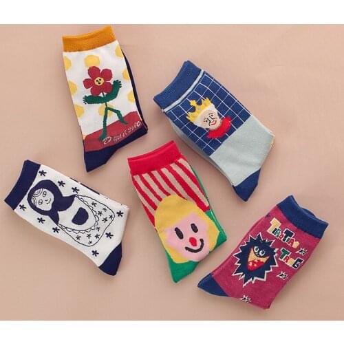 Women Cartoon Character Cotton Socks Art Female Character Patterend Short Cute Socks Hipster Fashion Animal Print Ankle Socks