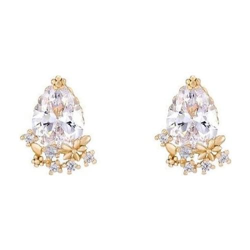 MxGxFam 2020 Ins Fashion Drop Water Flowers Zircon Stud Earrings for Women AAA+ Gold Color 18 k