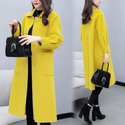2021 Autumn Winter Fashion Mid-length Woolen Blended coat Women Korean Version Loose Popular Lantern Sleeve female overcoat M598