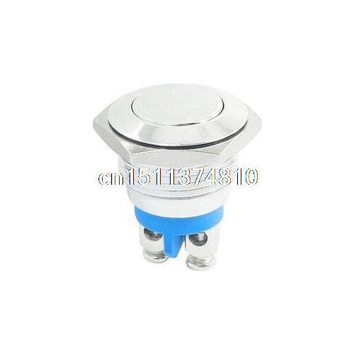 16mm Mounting 2-Screw Terminals SPST Momentary Flat Metal Button Switch 12V 16A
