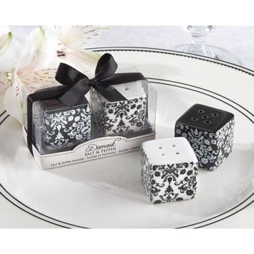 200pcs=100set)Black and White Damask Ceramic Salt and Pepper Shakers wedding favor party birthday gift guest gift present
