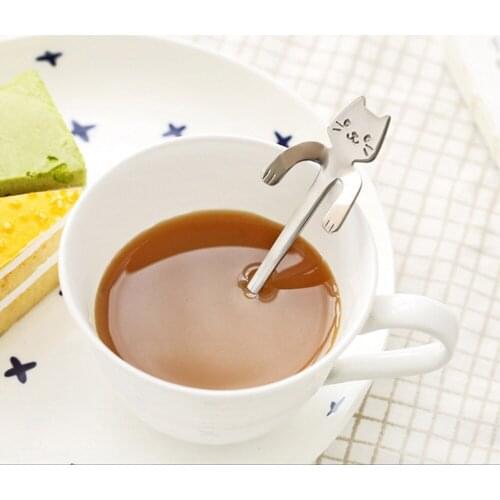 5 Piece Creative Cute Cat Spoon Alloy Long Handle Coffee Soup Spoons Flatware Drinking Tools Funny Kitchen Gadget Kids Tableware