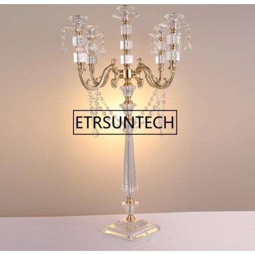 5PCS/LOT Acrylic Candle Holders 5-arms Candelabras With Crystal Pendants 77CM/30" Height Elegant Wedding Centerpiece