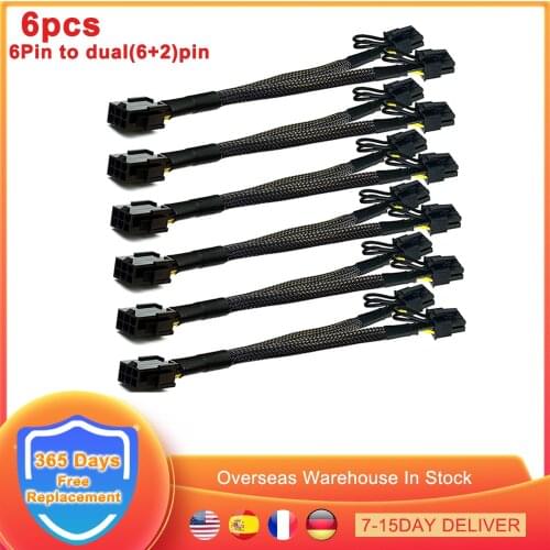 6Pcs PCI-E 6 Pin to Dual PCIe 8 Pin (6+2) Mining Motherboard Card Express Power Adapter GPU Extension Cable BTC Bitcoin Miner