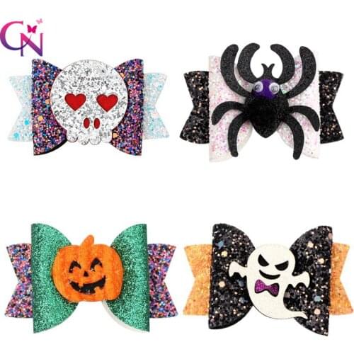 CN 3" Halloween Party Bows Hairgrip Glitter Hair Bows with Clip Dance Bow Hair Clip Girls Hairpins Hair Accessories