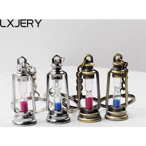 LXJERY 4 Colors Vintage Kerosene Lamp Keychain Decompressed Hourglass Key Ring For Women Bag Charm Pendant Key Chain Gifts