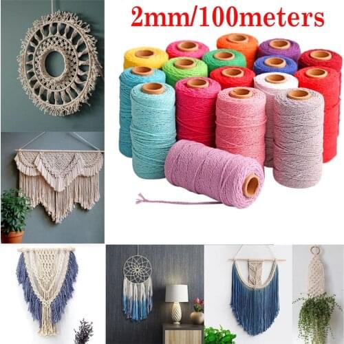 2mm 100m Long/100Yard Pure Cotton Twisted Cord Rope Crafts Macrame Artisan String Multicolor Cotton Linen Rope Home Textiles