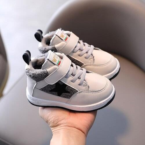 Children Winter Sneakers Warm Cotton Sports Shoes Boys Plus Suede Leather Casual Shoes Girls Soft Warm Running Sneakers