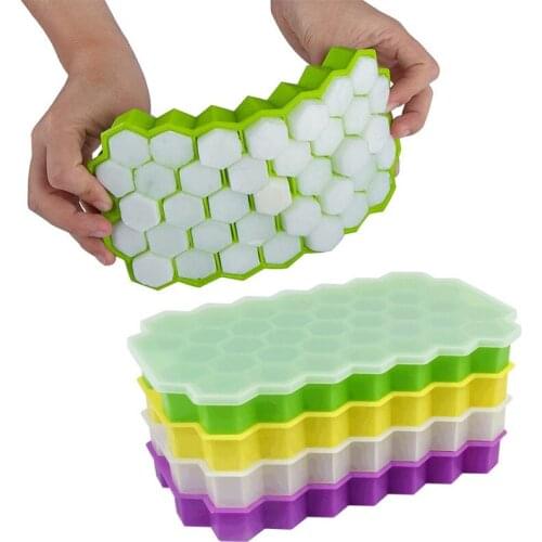 2020 Cavity Ice Cube Tray Honeycomb Ice Cube Maker Mold with Lids for Ice Cream Grade Silicone Ice Molds for Whiskey Cocktail