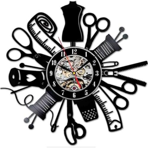 Sewing Tailoring Clothes Tools Handmade DIY Wall Watch Fashion Personality Creative Minimalist Vinyl Record Clock Home Decor