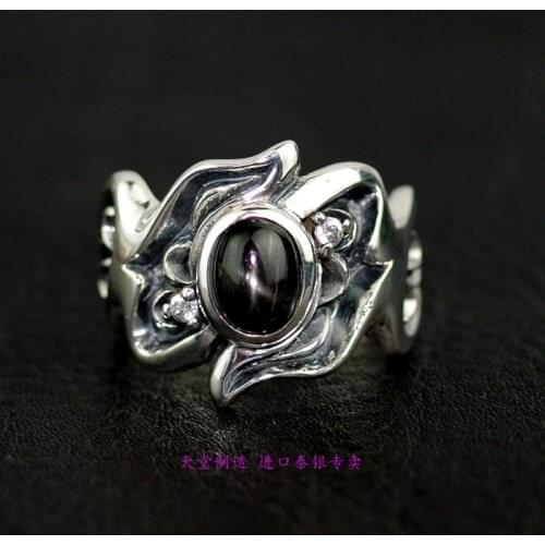 Thailand jewelry natural black star stone ring surface 925 sterling silver ring High quality womans ring Mans silver ring