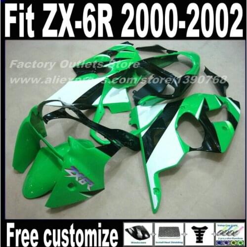 High quality plastic Fairings set for Kawasaki ZX6R 00 01 02 Ninja 636 green black fairing kit ZX-6R 2000 2001 2002 AF39