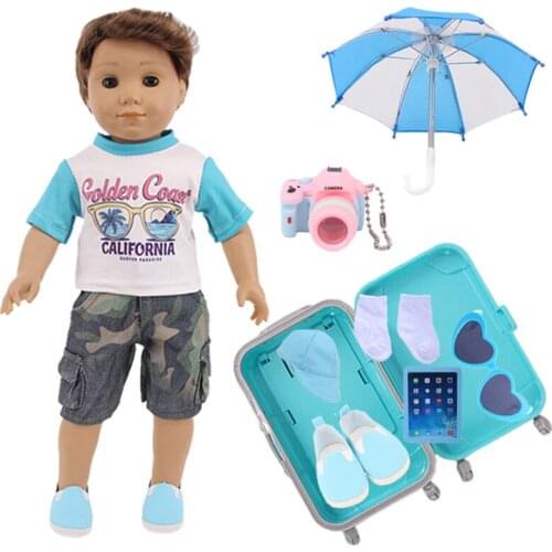 Doll Cartoon Pattern Umbrella Suitcase Set For 18 Inch American&43Cm Baby New Born Doll Our Generation , For Baby Festival Gifts