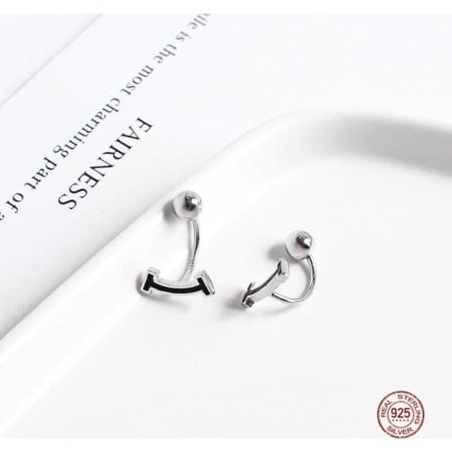 LKO Trendy Unisex Smiley Earrings for Men Women Hip Hop 925 Sterling Silver Smile Statement Ear Piercing Punk Jewelry Earrings