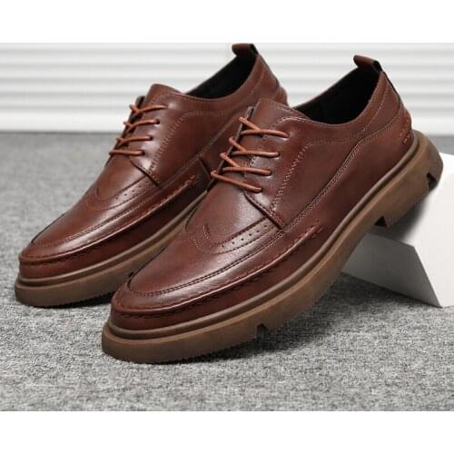 Yomior New Spring Autumn Men Casual Leather Shoes Vintage British Loafers High Quality Breathable Lace-Up Brogue Shoes Sneakers
