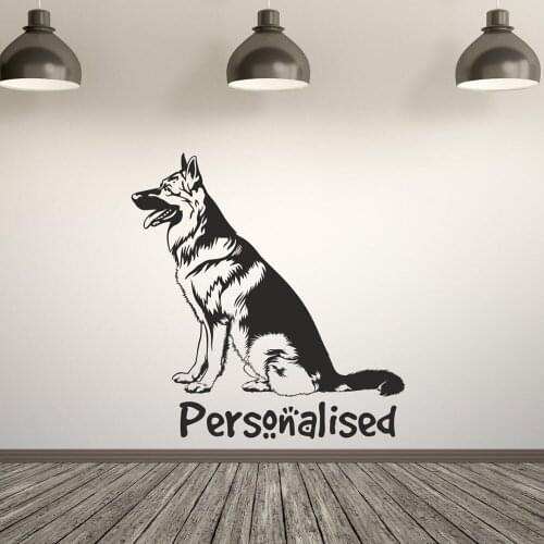 German Shepherd Wall Decal Personalized Custom Name Dog Pet Shop Bedroom Interior Decor Door Window Vinyl Sticker Wallpaper E309