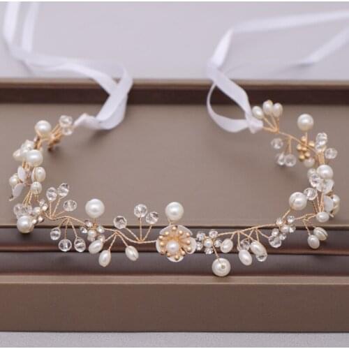 New Design Handmade Gold Hair Accessories Pearl Crystal Flower Headbands Bridal Hairbands For Wedding Women Vintage Hair Jewelry