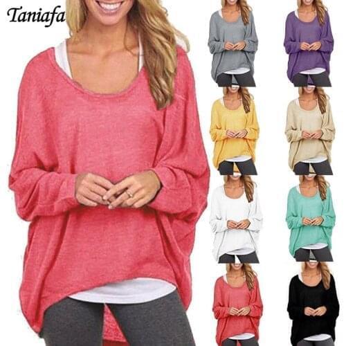 Autumn Fashion Women Long Sleeve Knit Sweater Casual Loose Poullover Blouse Baggy Irregular Tops Jumper Pluse Size T Shirt