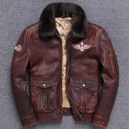 The Second World War Air Force Pilot Serve Genuine Leather Clothing Head Layer Cowhide Do Used Skin Loose Coat genuine