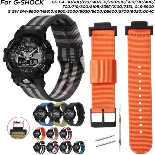 Weave Nylon Watch Strap for Casio G-SHOCK Watch Band Fabric Wrist Bracelet GA-110 400 GD100 DW-6900 G-5600 GW-M5610 GLS8900 16mm