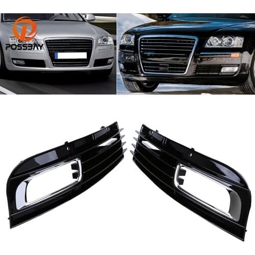 POSSBAY Left Right Side Front Bumper Grilles for Audi A8 D3 2007 2008 2009 2010 facelift Black Fog Light Hood Cover Grills