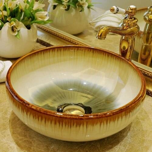 Europe style luxury bathroom vanities chinese Jingdezhen Art Counter Top ceramic colorful round wash hand basin sizes