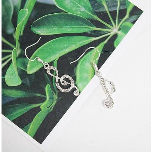 Asymmetric Personality Trendy Music Notes Ear Hook Crystal Silver Color Rhinestone Earring Women Accessory Lady Dangle Earrings
