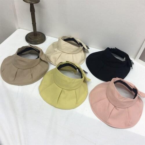 Womens Summer Hat Sun Visor Empty Top Wide Brim Hat Sun Protection Cap Female Sun Hats Foldable Cap Girls Cottton Beach Hat