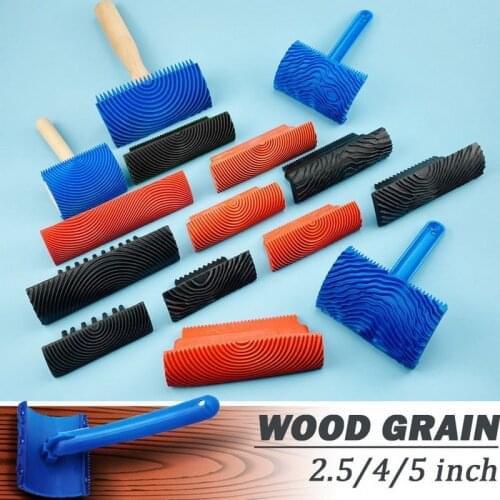 Blue Rubber Wood Grain Paint Roller DIY Graining Painting Tool Wood Grain Pattern Wall Painting Roller with Handle Home Tool