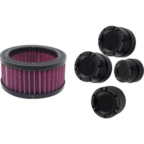 Replacement Air Cleaner Intake Filter With 4 Pcs Black Aluminum Rough Craft Carving Front & Rear Axle Nut Covers Caps