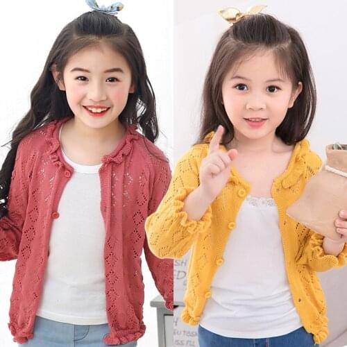 Girls Sweaters 2020 Spring/Summer Kids Hollowing Out Ruffles Cardigan Knitted Outerwear Coat For Baby Girl 2-14 Years TX115