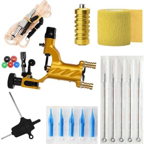 Tattoo Machine Set Gold Not Completed Tattoo Kit Professional Rotary Needle Elastic Self Adhesive Grip