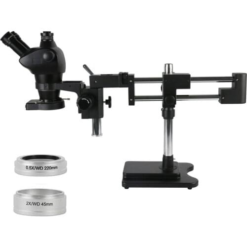 4X-100X Simul-Focal Stereo Parfocal Trinocular Microscope Double Boom Stand 144 Led Lights For Cellphone PCB Electronic Repair