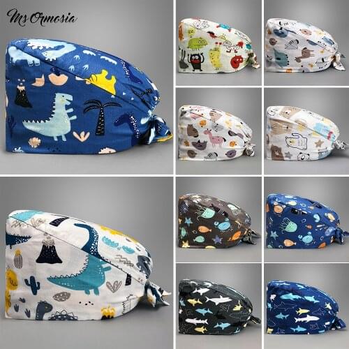 Comfortable Beauty Salon Working Hats Beautician Operating Room Scrubs Caps with Button Doctor Nursing Medical Surgical Unisex