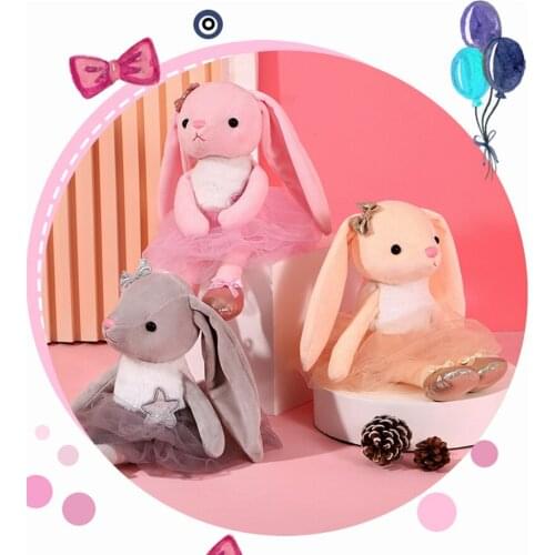 Appease Toy Long Ears Cartoon Rabbit Plush Toys Bunny Soft Doll Push Stuffed Animal Dancing Toys for Girls Wedding Birthday Gift