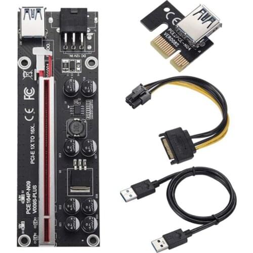 VER009S Plus PCI Express 1X to 16X Reinforce PCI-E Riser Card SATA 6Pin Power 0.6M USB 3.0 Cable for BTC LTC Mining
