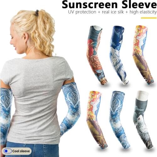 UV Sun Protection Arm Sleeves Ice Silk Cooling Arm Tattoo Cover for Women Men Summer Cycling Fishing Outdoor Activities