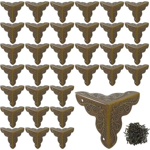 12Pcs Metal Box Corner Protector Triangle Antique Bronze Decorative Box Edge Safety Guard with Screws for Furniture Jewelry Box