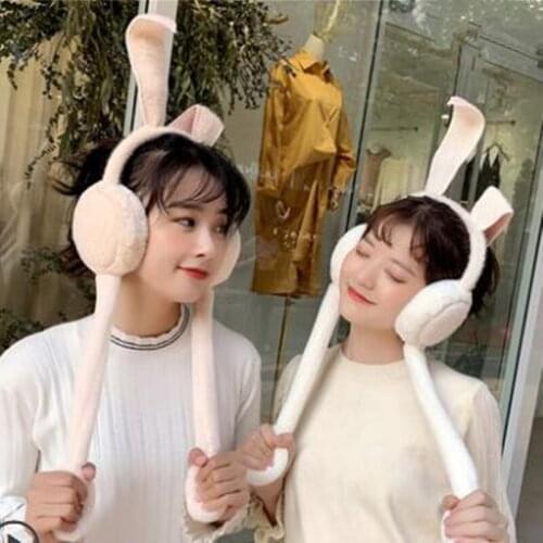 Women New Plush Moving Rabbit Ear Earmuffs Winter Warm Funny Ear Girls Plush Toys