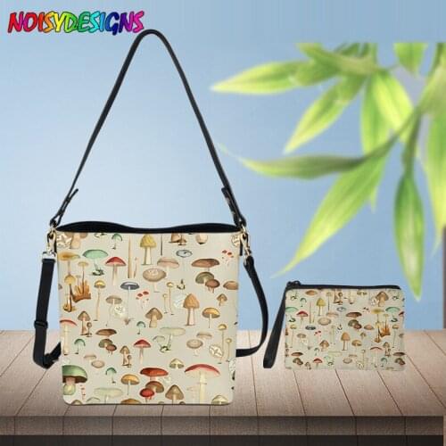 NOISYDESIGNS Mushrooms Pattern Crossbody Bags For Women 2021 PU Trend Designer Shoulder Handbags Large Capacity Bucket Bag