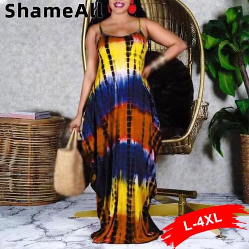 Plus Size Sexy Sleeveless Slim Waist Strap Dresses 4XL Summer Print Elegant Maxi Shirt Dress Harajuku Boho Long Robe Vestidos