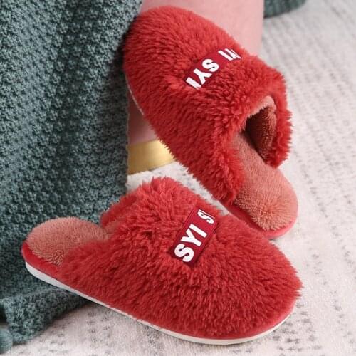 Winter Women Home Slippers Fashion Non Slip Indoor Plush Slipper Letter Faux Fur Warm Soft Comfortable Bedroom Flat Footwear