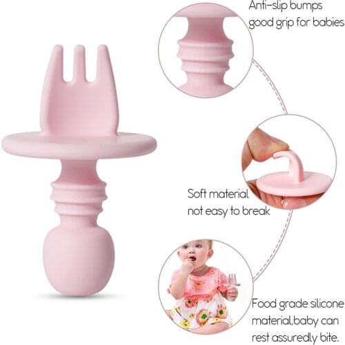 1pc Baby Teether Silicone Fork Spoon For Kid Feeding Food Grade Silicone Pendant Montessori Gym Baby Nurse Accessories Gifts Toy
