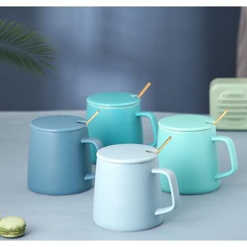 400ml Ceramic Mugs Pure Color Classic Mugs with Spoon Lid Milk Cup Mark Drinkware Novelty Gifts Coffee Mug