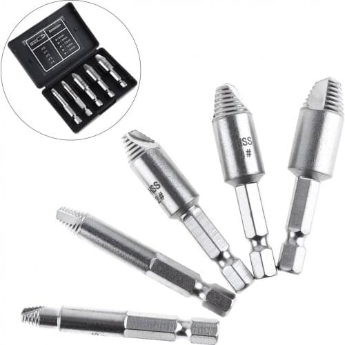 5pcs HSS Silver Strip Breakage Screw Extractor with Threaded Type Screw Tool for Home New