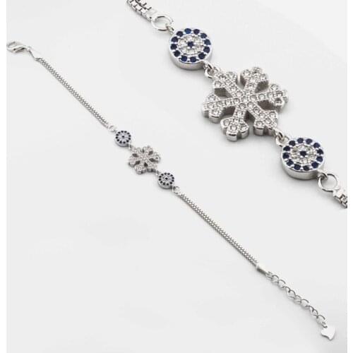 925 Sterling Silver Bracelet with Evil Eye Bead and Snowflake Design